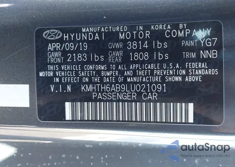 2020 Hyundai Veloster Turbo R-Spec z USA, uszkodzony, nr VIN KMHTH6AB9LU021091